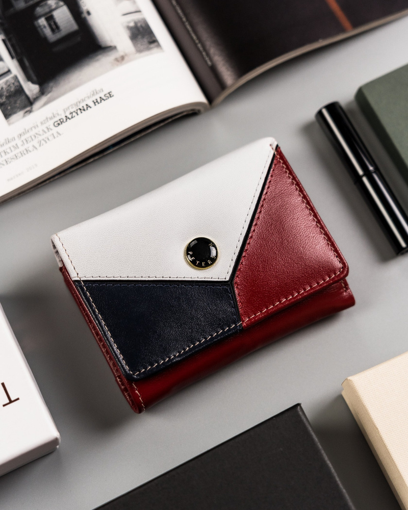 Peterson Trojfarebná-červeno-bielo-tmavo modrá malá dámska kožená peňaženka Y271 [DH] PTN RD-17-GCL-Y Veľkosť: ONE SIZE