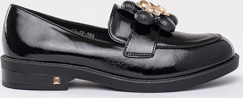 Čierne dámske lakované mokasíny s medvedíkom GD-XR-389B Veľkosť: 36