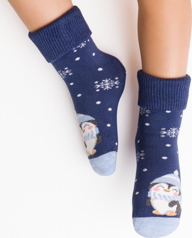 Tmvomodré detské vianočné ponožky s tučniakom Art.154 IW044, DENIM Veľkosť: 20/22
