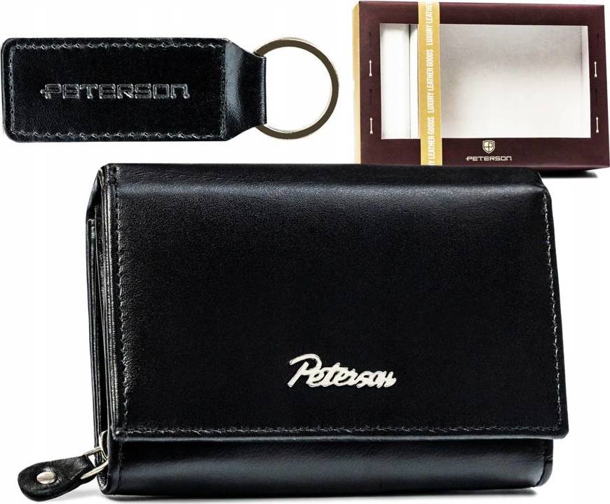 Peterson Čierna kožená stredná peňaženka s kľúčenkou Y355 [DH] PTN SET-D-02-KCS Veľkosť: ONE SIZE