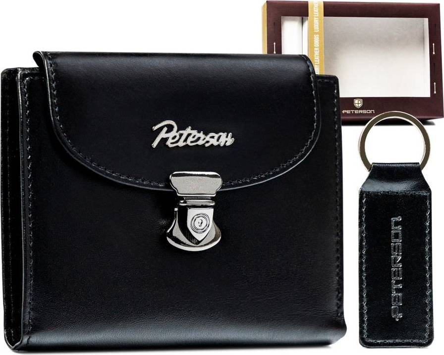 Peterson Čierna stredná kožená peňaženka s kľúčenkou Y395 [DH] PTN SET-D-19-KCS Veľkosť: ONE SIZE