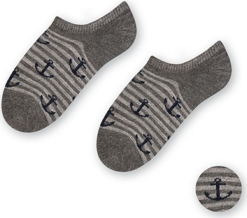 Sivé melanž chlapčenské bambusové ponožky s kotvičkami a pruhmi Art.152 JW049, GRAY MELANGE Veľkosť: 23/25