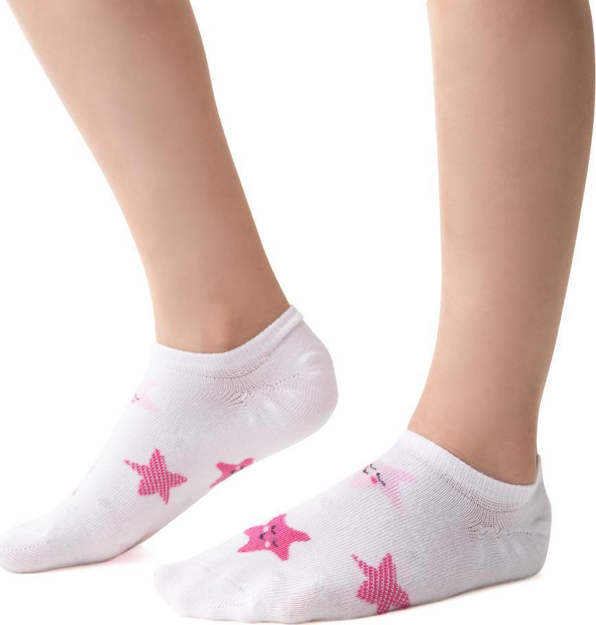 Biele dievčenské bambusové ponožky s ružovými hviezdičkami Art.152 JZ042, WHITE Veľkosť: 23/25
