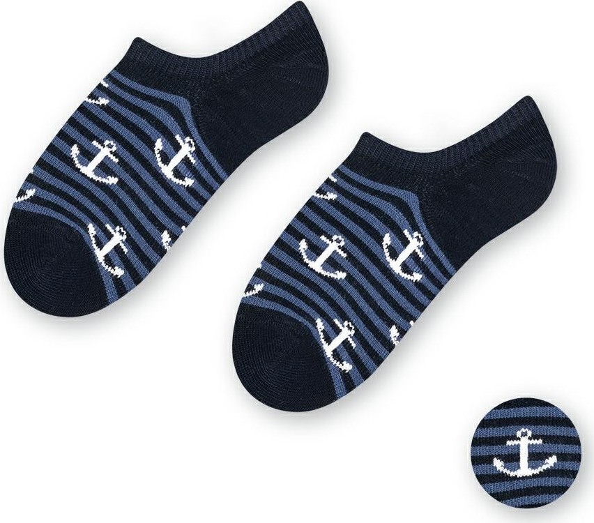 Tmavomodré detské bambusové ponožky s pruhmi a kotvičkami Art.152 JZ048, NAVY BLUE Veľkosť: 20/22