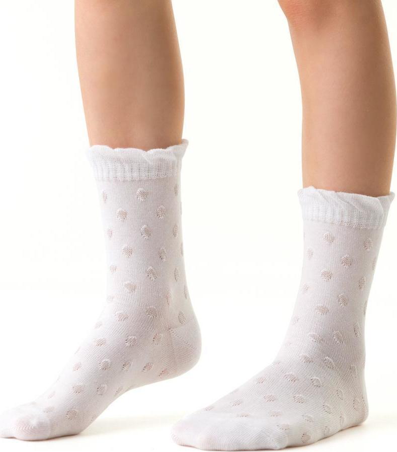 Biele dievčenské ponožky z jemnej bavlny Art. 014 DM459, WHITE 3D Veľkosť: 26/28