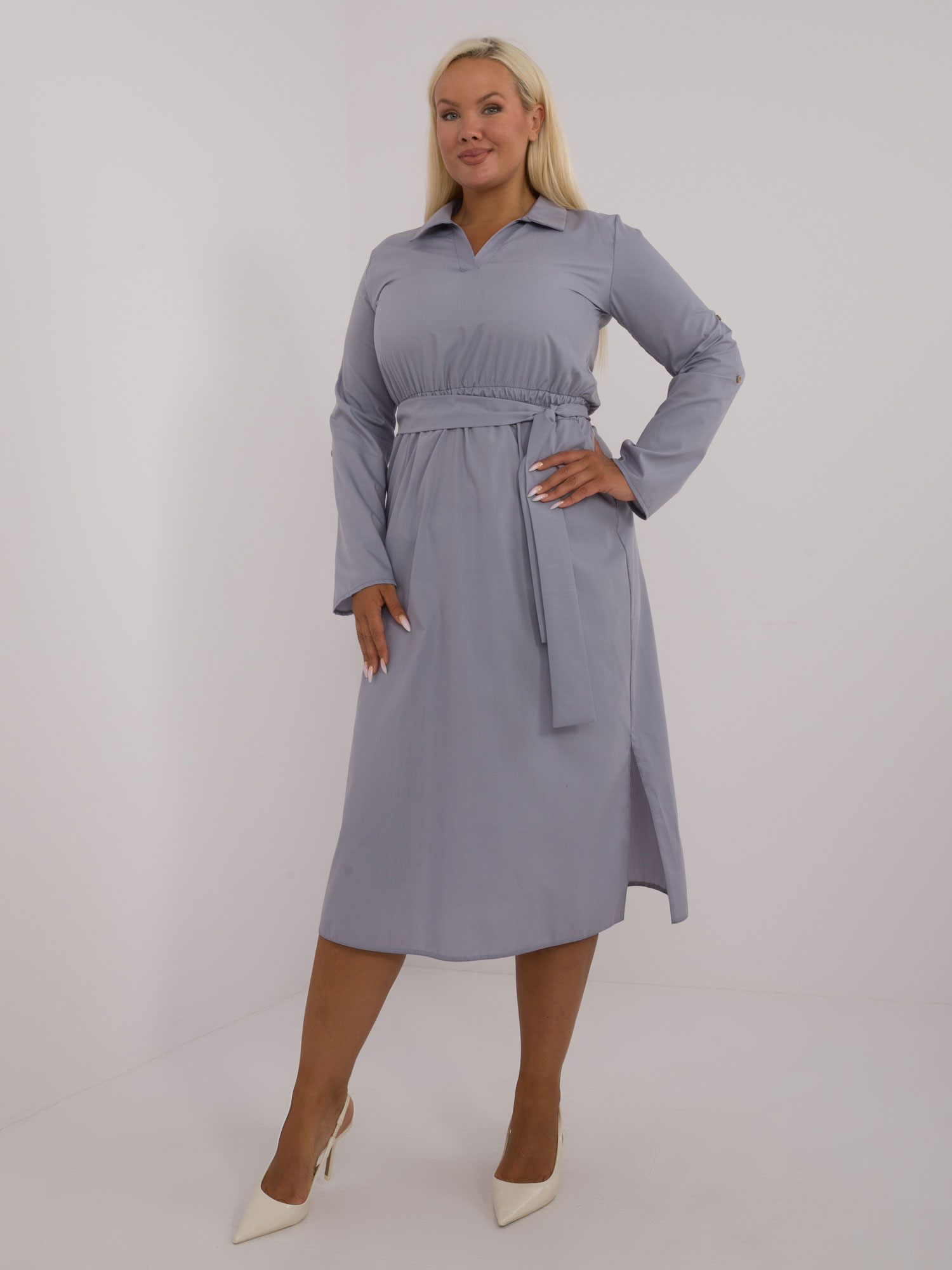 Sivé bavlnené plus size šaty LK-SK-509675.88-grey Veľkosť: M/L