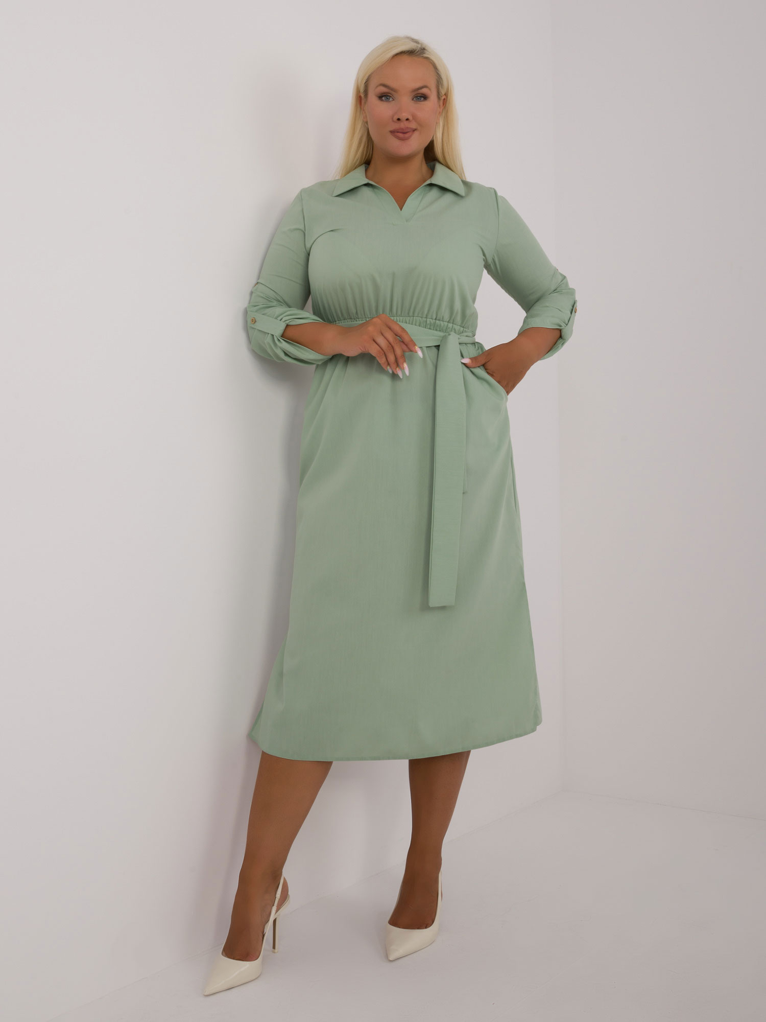 Svetlozelené bavlnené plus size šaty LK-SK-509675.88-green Veľkosť: M/L