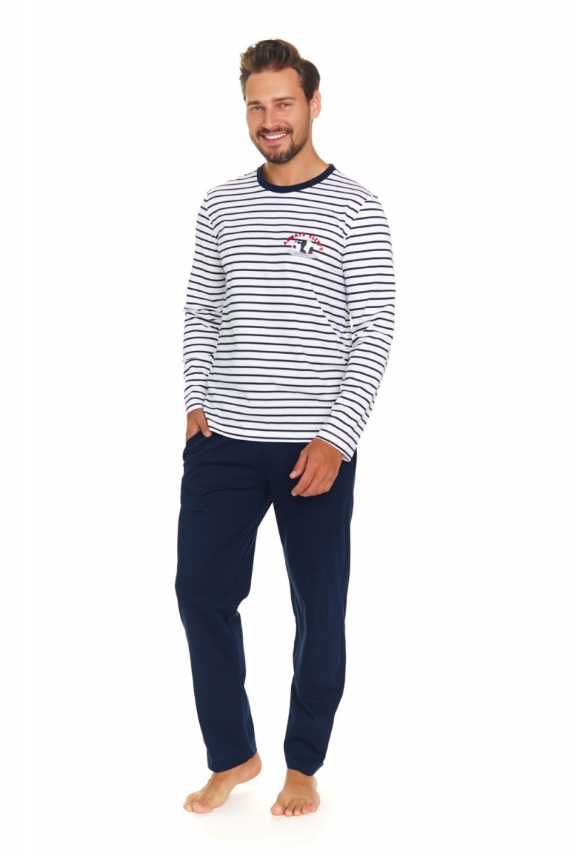 Bielo-modré pánske pruhované pyžamo s dlhými nohavicami Doctor Nap Veľkosť: 2XL