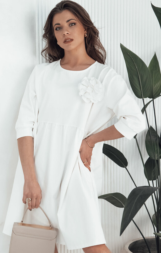 Biele voľné midi šaty s ozdobným kvetom NALERA EY2462 Veľkosť: ONE SIZE