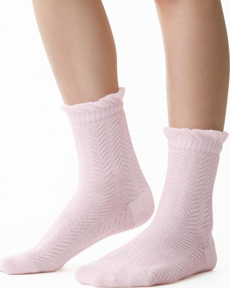 Svetloružové dievčenské ponožky so vzorom Art.138 KP378, LIGHT PINK 3D Veľkosť: 20/22