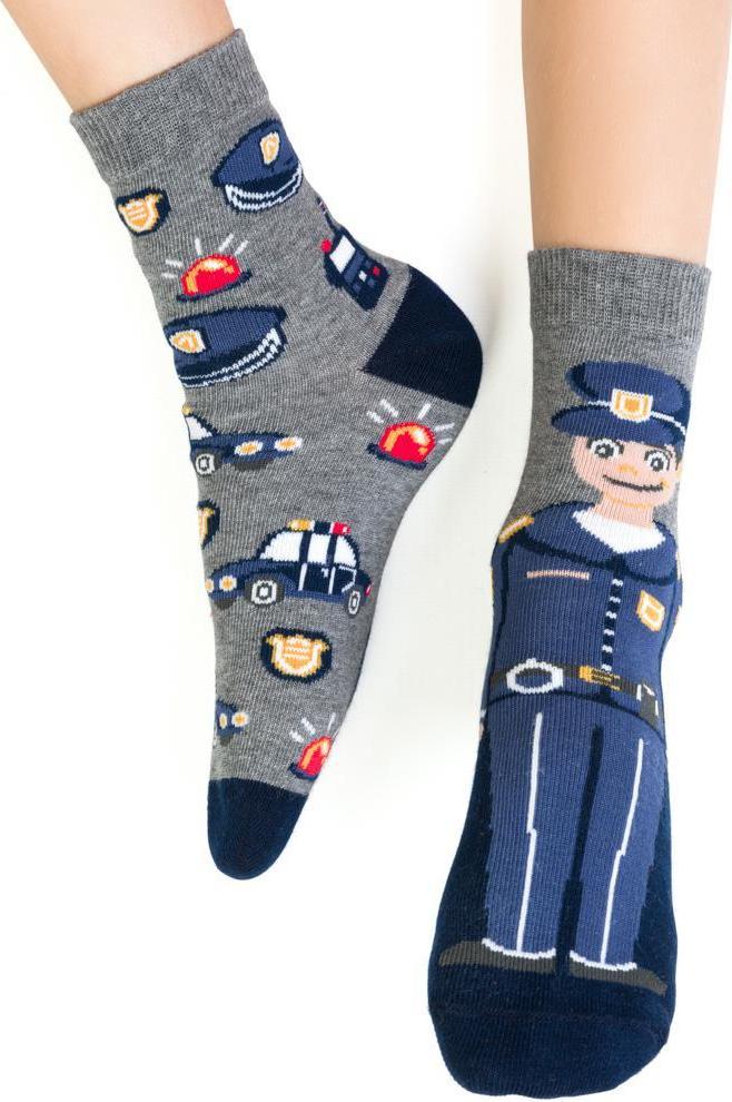 Sivé chlapčenské ponožky vzor policajt - Art. 014 CE382, GRAY MELANGE Veľkosť: 26/28