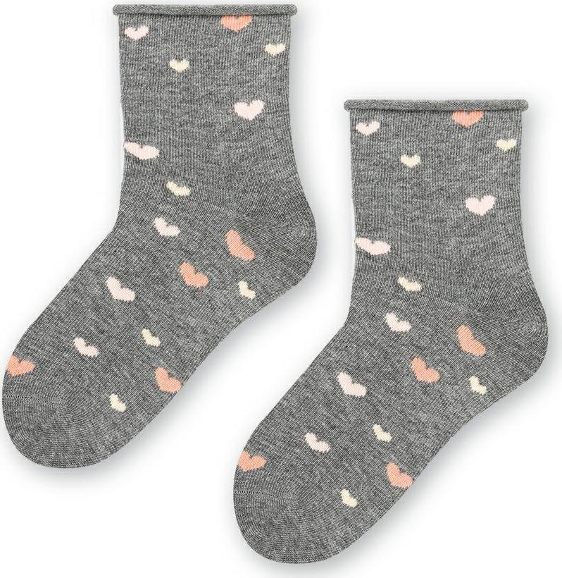Sivé ponožky pre dievčatá so srdiečkami Art.014 DO431, GRAY MELANGE Veľkosť: 29/31