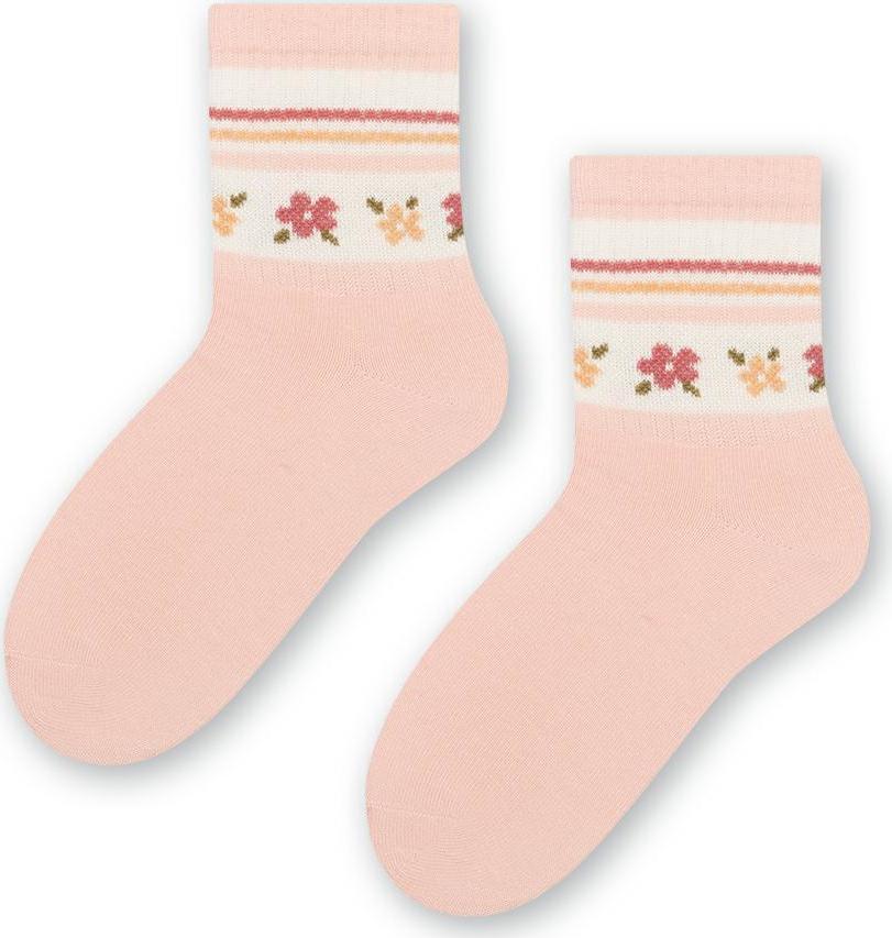 Ružové ponožky pre dievčatá s kvetinovým motívom Art.014 DM448, PINK Veľkosť: 29/31