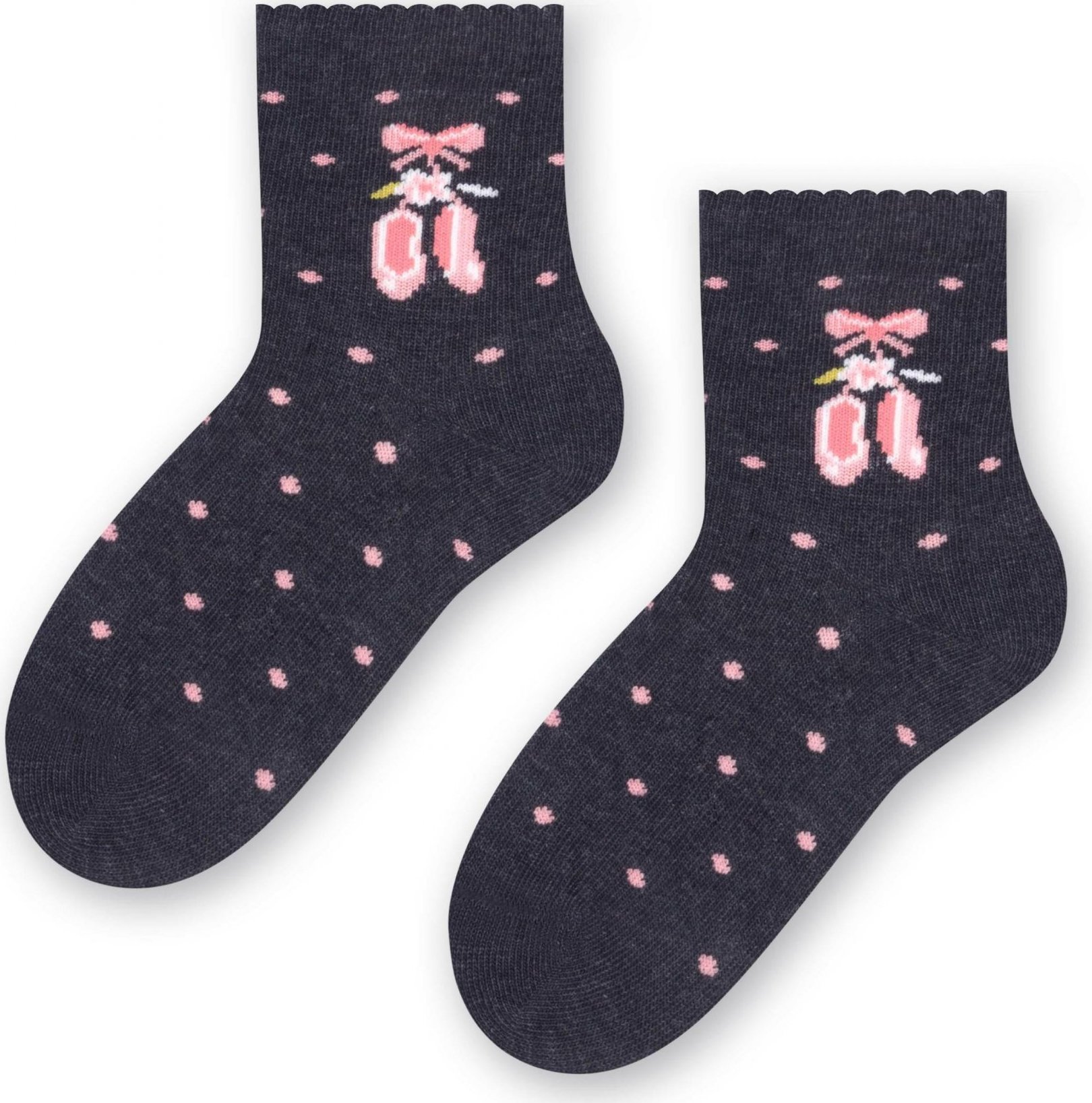 Tmavosivé ponožky pre dievčatá s ružovým motívom Art.138 KP340, DENIM MELANGE Veľkosť: 20/22