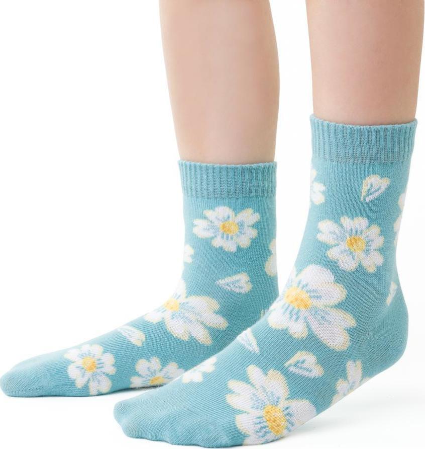 Svetlomodré dievčenské ponožky s kvetinovou potlačou Art.138 KP342, BLUE Veľkosť: 20/22