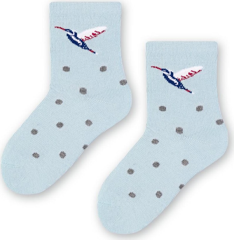 Svetlomodré bodkované dievčenské ponožky s vtáčikom Art.138 KP233, BLUE Veľkosť: 20/22