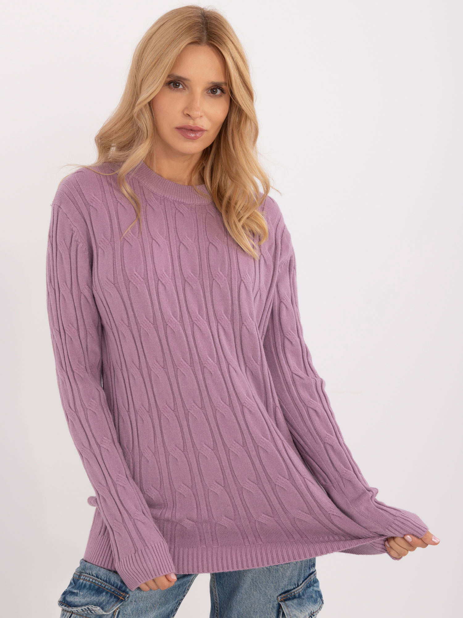 Klasický pletený lila sveter -AT-SW-2343.88-lila Veľkosť: ONE SIZE