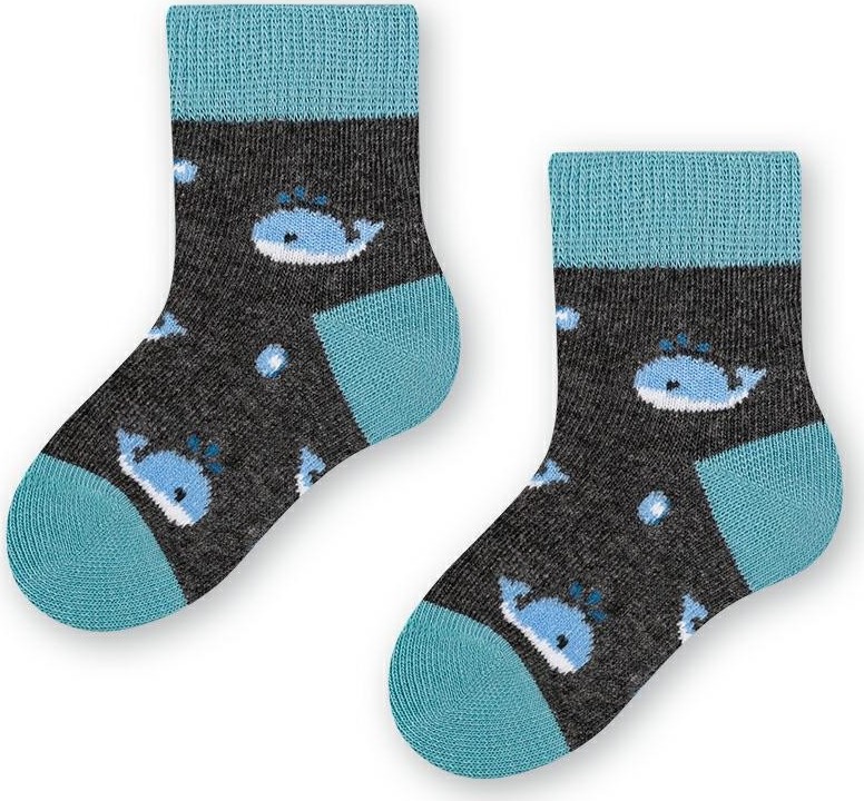 Sivo-modré detské ponožky s veľrybkami Art.138 KN213, GRAY MELANGE Veľkosť: 17/19