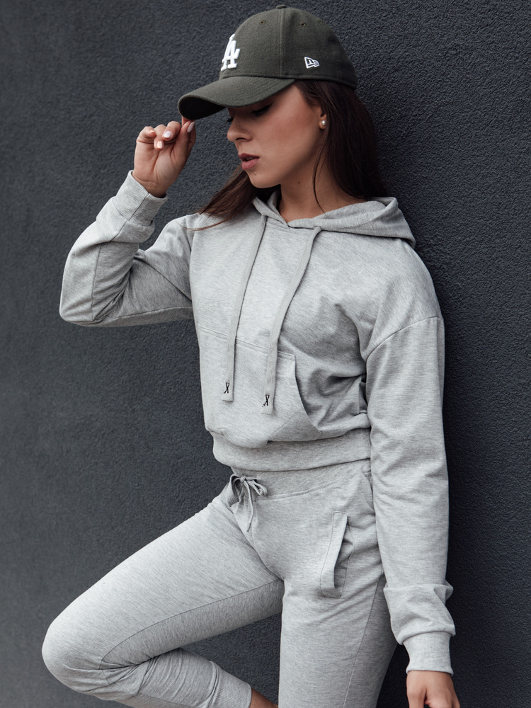 Svetlosivá crop mikina s kapucňou TRENDHOOD BY1306 Veľkosť: S