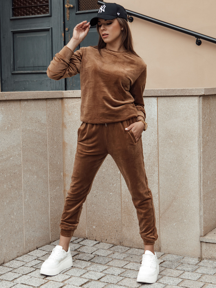 Tmavohnedá velúrová tepláková súprava URBANVELVET AY1062 Veľkosť: L