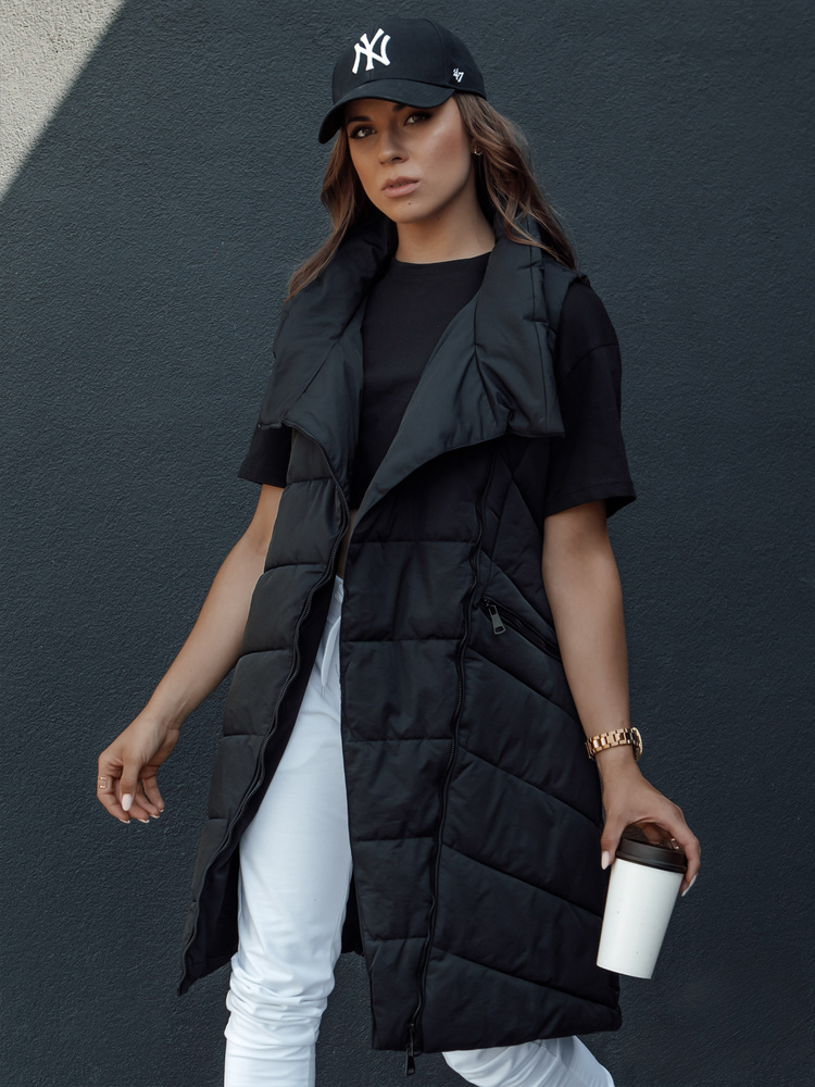 Čierna dámska dlhá prešívaná vesta bez kapucne SERKIS TY4524 Veľkosť: S