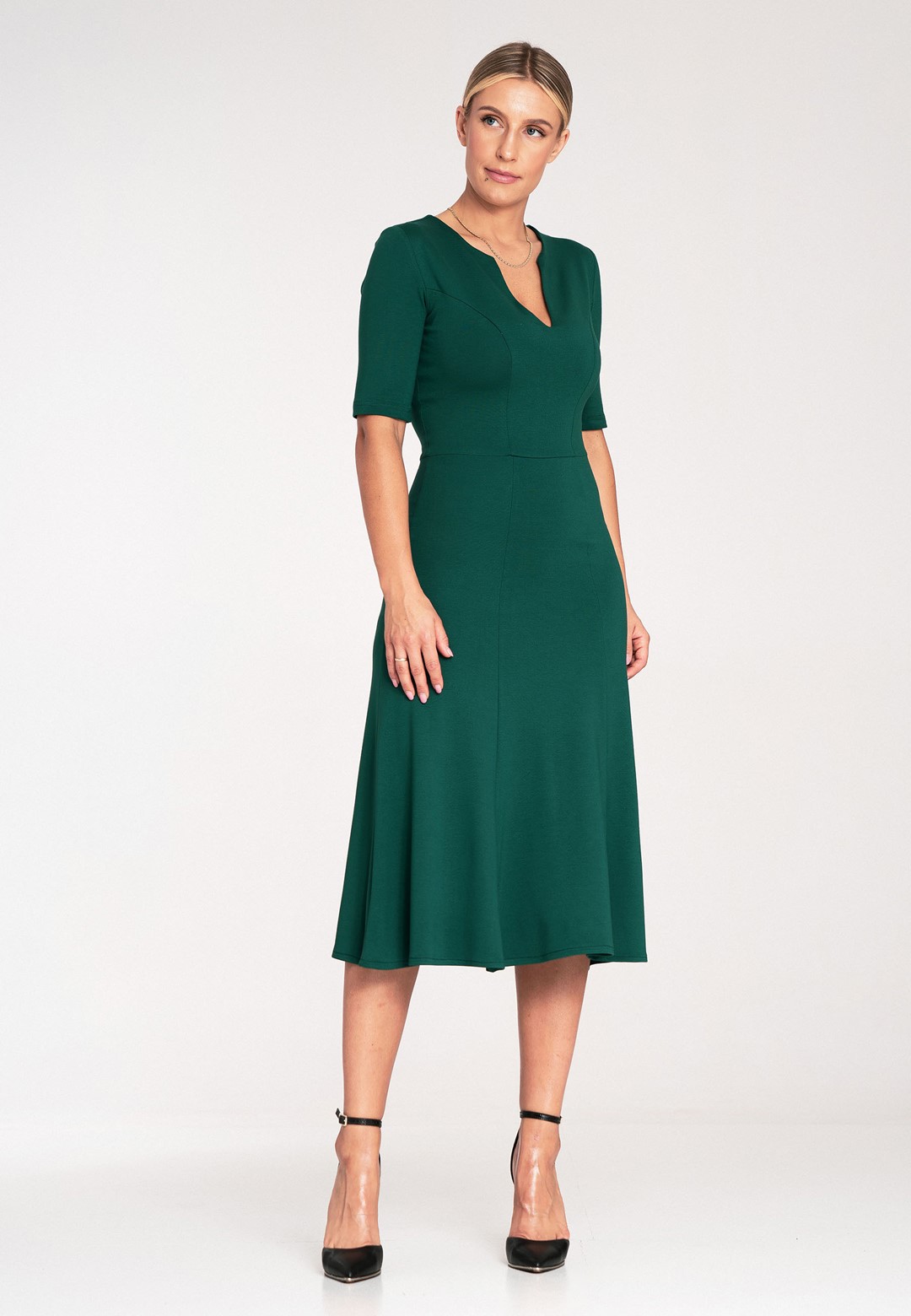 Tmavozelené koktejlové midi šaty M1033 Green Veľkosť: M