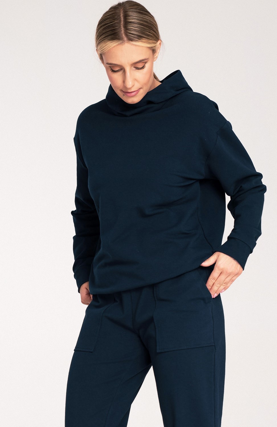 Tmavomodrá dámska bavlnená mikina s kapucňou M1034 Navy Veľkosť: L
