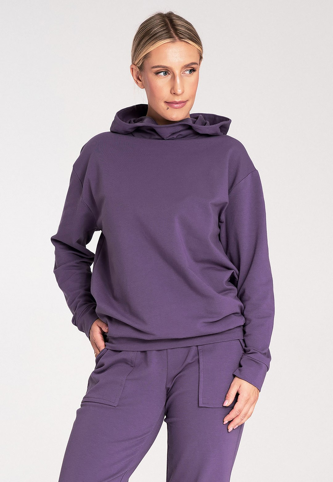 Fialová dámska bavlnená mikina s kapucňou M1034 Purple Veľkosť: L