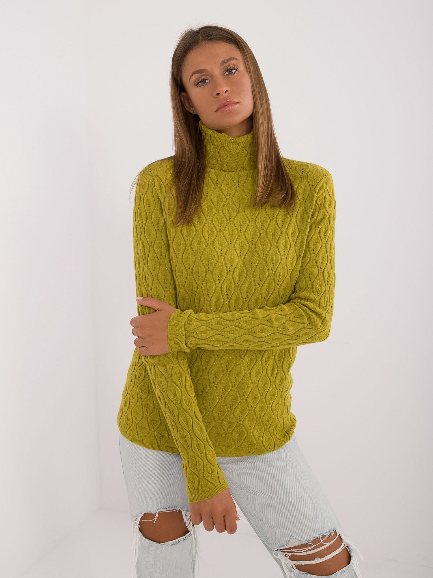 Olivovo zelený dámsky rolák AT-SW-2334-2.61-olive Veľkosť: ONE SIZE