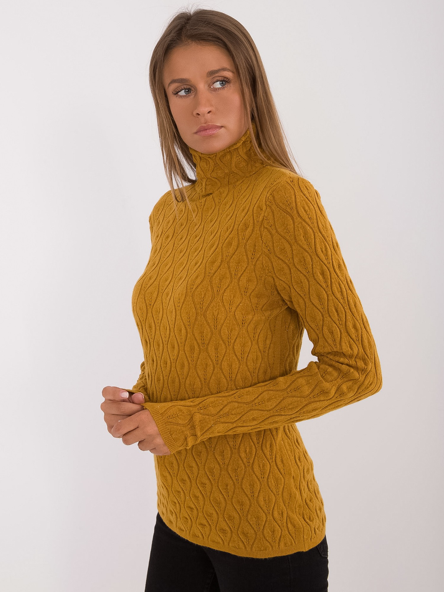 Horčicový dámsky rolák AT-SW-2334-2.61-dark yellow Veľkosť: ONE SIZE