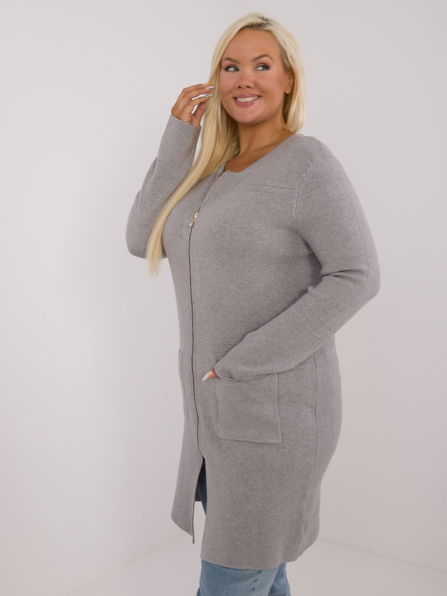 Sivý dámsky sveter so zapínaním PM-SW-PM793.01-grey Veľkosť: 2XL/3XL
