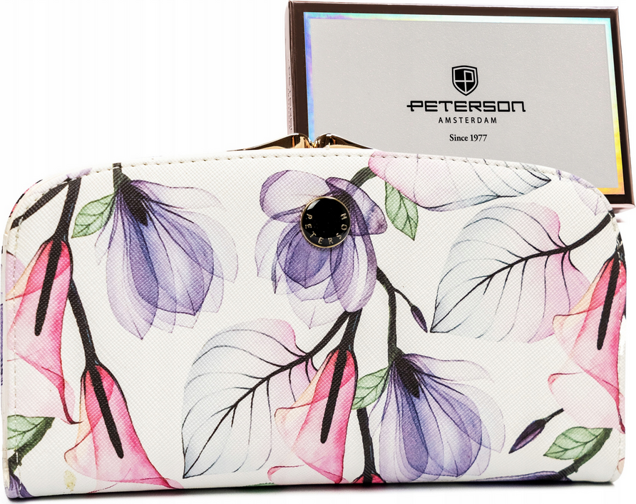 Peterson biela elegantná dámska peňaženka s potlačou kvetov Y694 PTN 1841-F8 Veľkosť: ONE SIZE