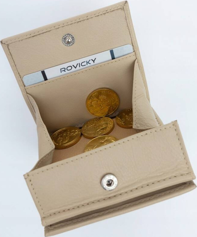 Rovicky béžová praktická peňaženka z prírodnej kože V395 R-23-26-LFN Veľkosť: ONE SIZE