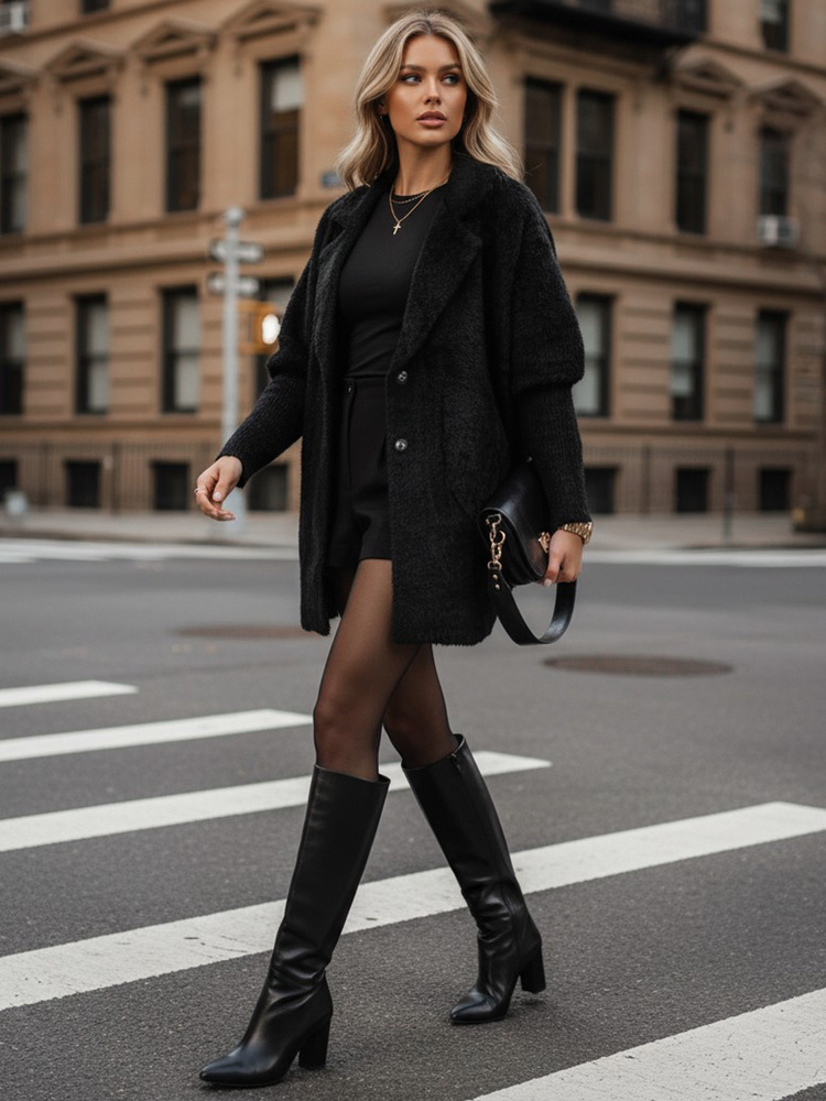 Čierny dámsky kabát z alpaky RITA II NY0669 Veľkosť: ONE SIZE