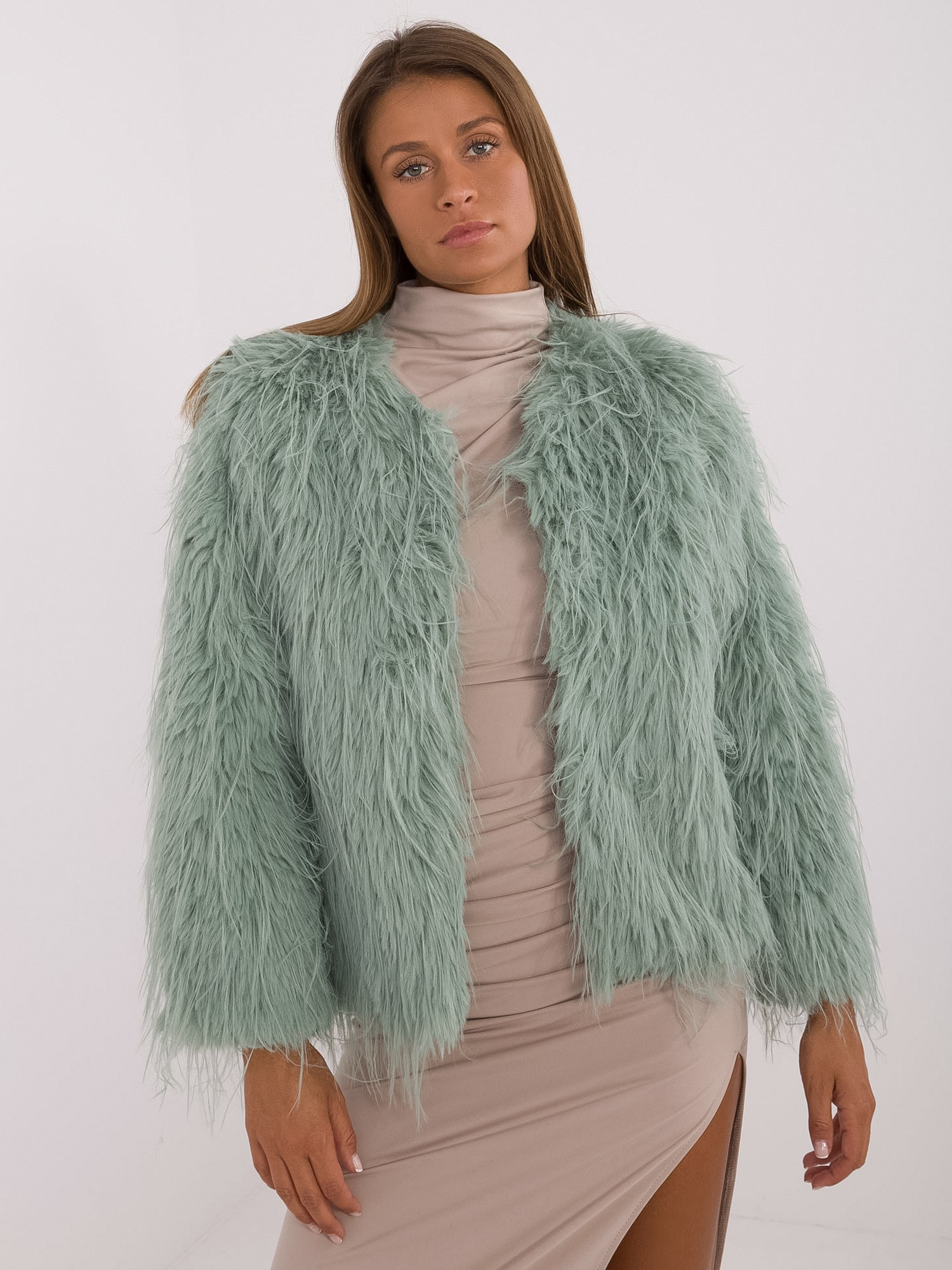 Pistáciový dámský kožúšok AT-KR-2359.96P-pistachio Veľkosť: S/M