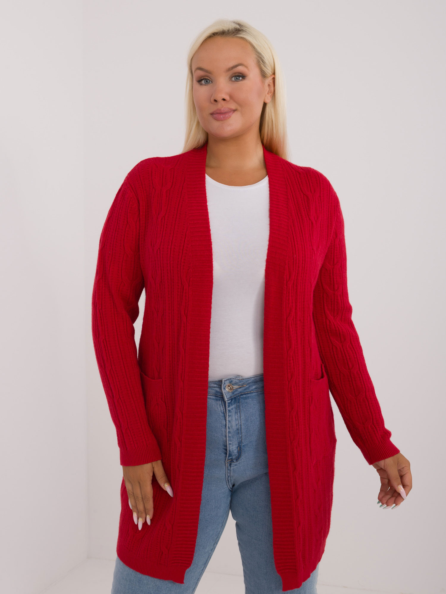 Červený sveter s prednými vreckami PM-SW-PM-3727.93-red Veľkosť: XL/2XL