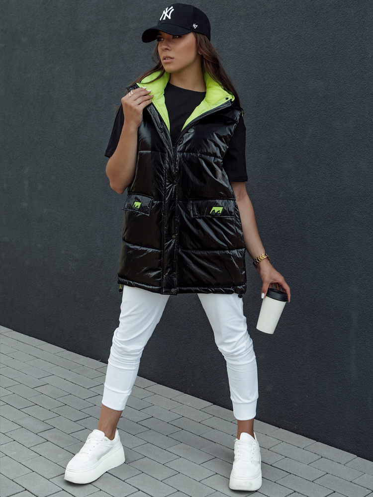 Čierna dámska prešívaná lesklá vesta MAYLO TY4521 Veľkosť: S/M