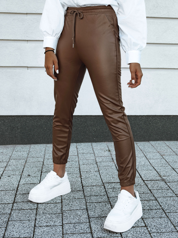 Tmavohnedé koženkové nohavice BRIAL UY2151 Veľkosť: L