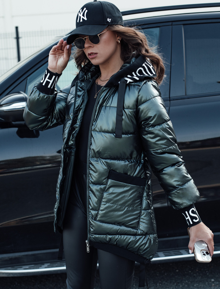 Tmavozelená prešívaná asymetrická bunda FASHION CHIC TY4580 Veľkosť: S