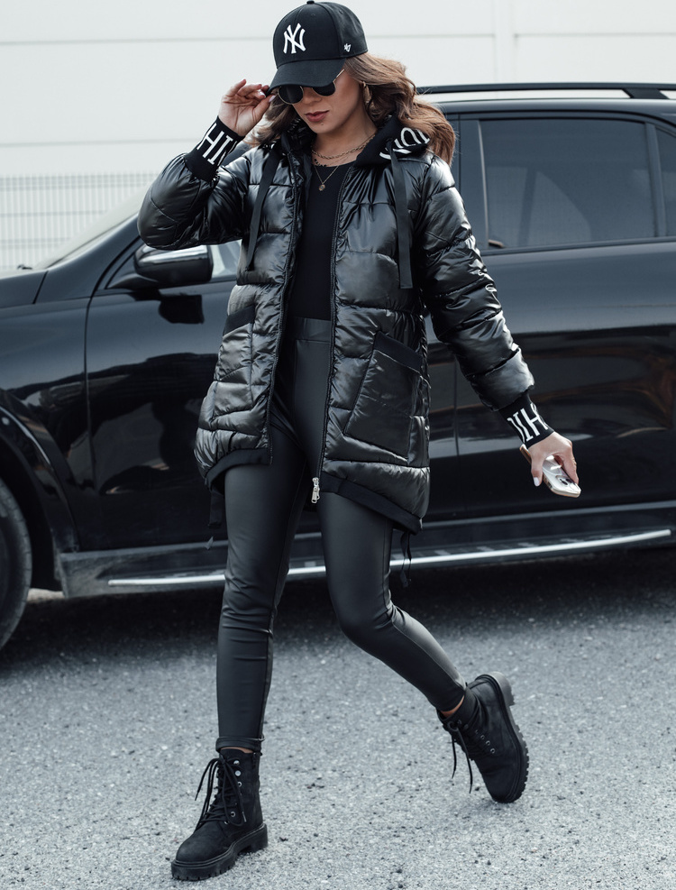 Čierna prešívaná asymetrická bunda FASHION CHIC TY4583 Veľkosť: L