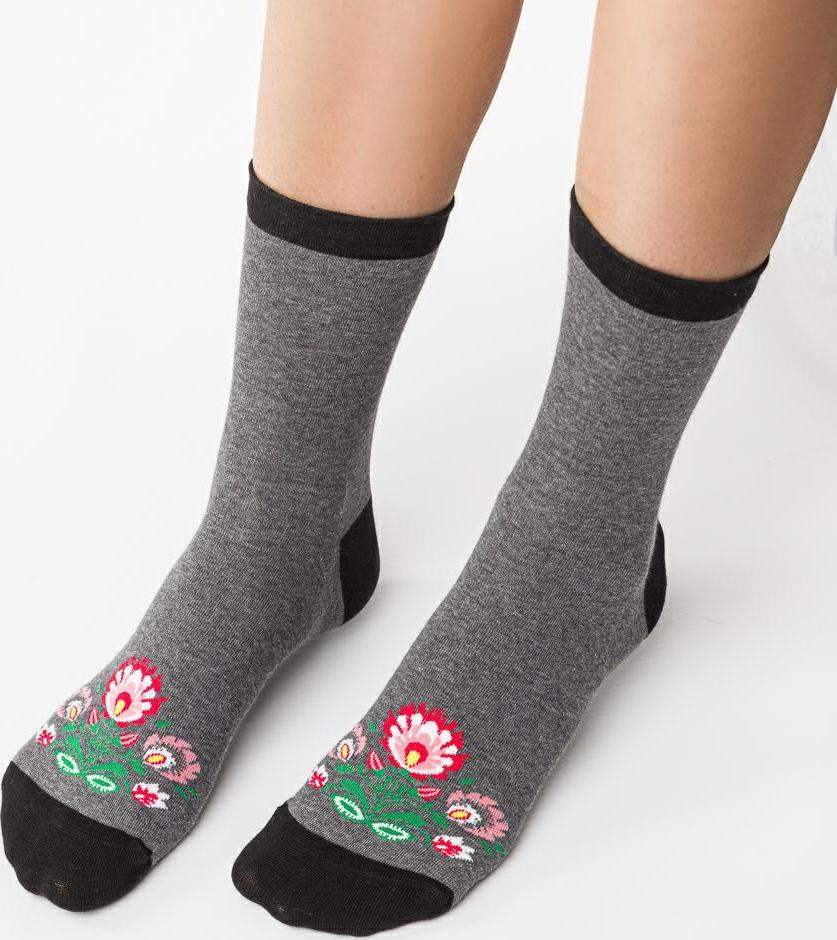 Sivé dámske folklórne ponožky Art.118 KJ046, GRAY MELANGE Veľkosť: 35/37