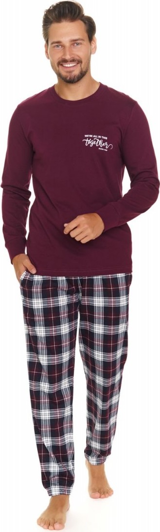 Bordové pánske pyžamo s károvanými nohavicami Veľkosť: S