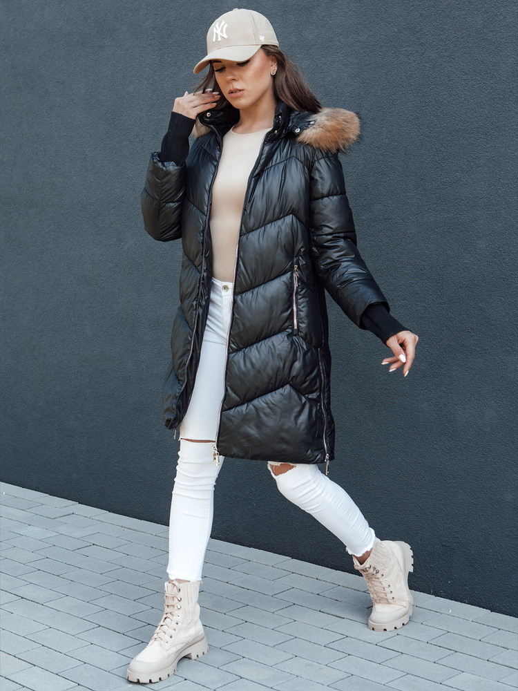 Čierna dlhšia prešívaná bunda LAGOON TY4499 Veľkosť: S