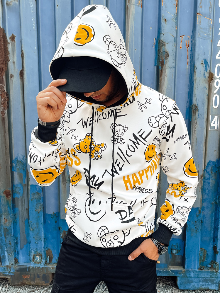 Biela mikina s kapucňou a celoplošnou potlačou BX5782 Veľkosť: 2XL