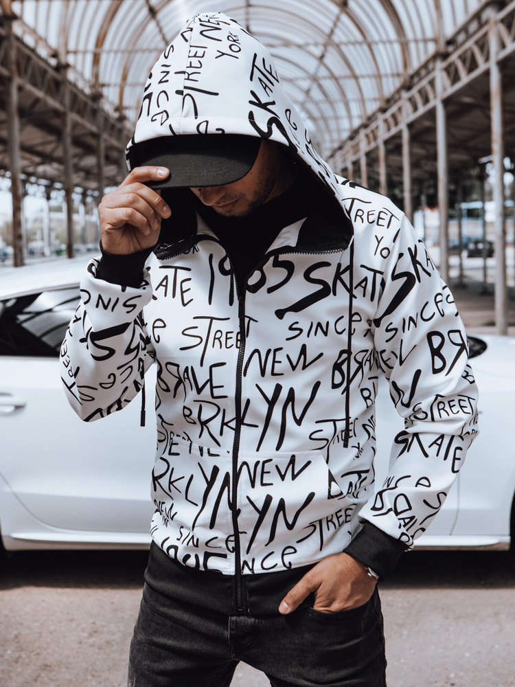 Biela mikina s kapucňou a celoplošnou potlačou BX5788 Veľkosť: 2XL