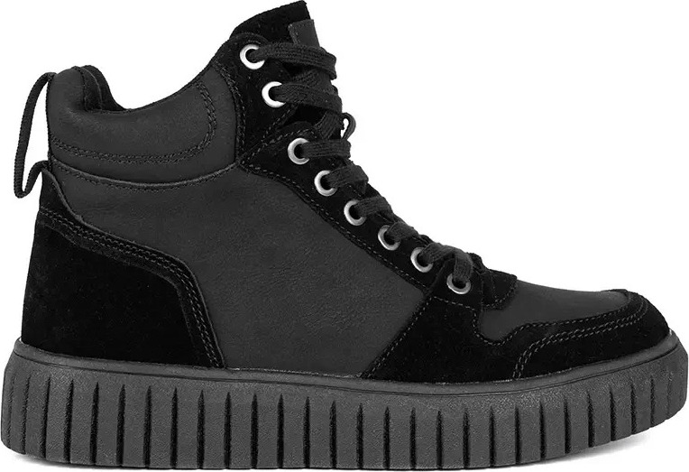 Čierne členkové topánky z prírodnej kože na hrubej vzorovanej podrážke GD-XF-157B Veľkosť: 36