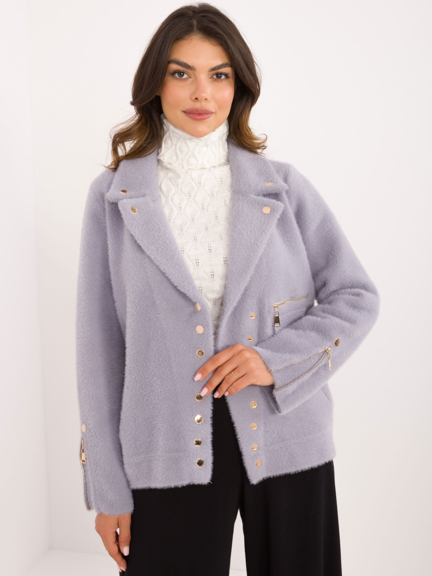 Lila dámsky kabátik z alpaky MBM-KR-250.77-purple Veľkosť: ONE SIZE