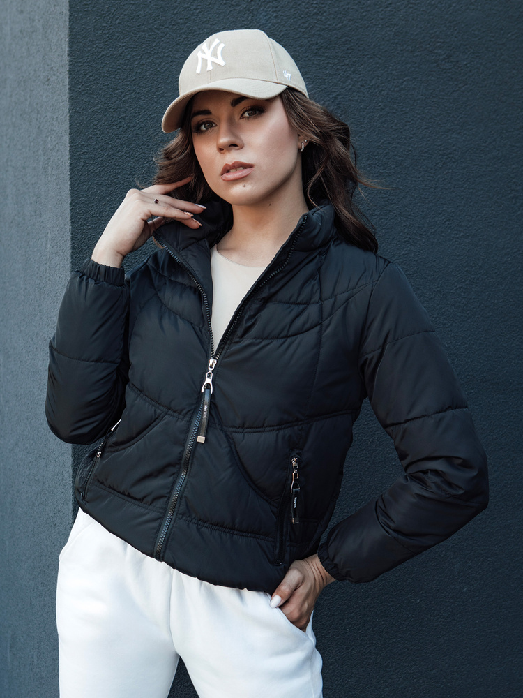 Dámska čierna prešívaná bunda so stojačikom SALECA TY4414 Veľkosť: S