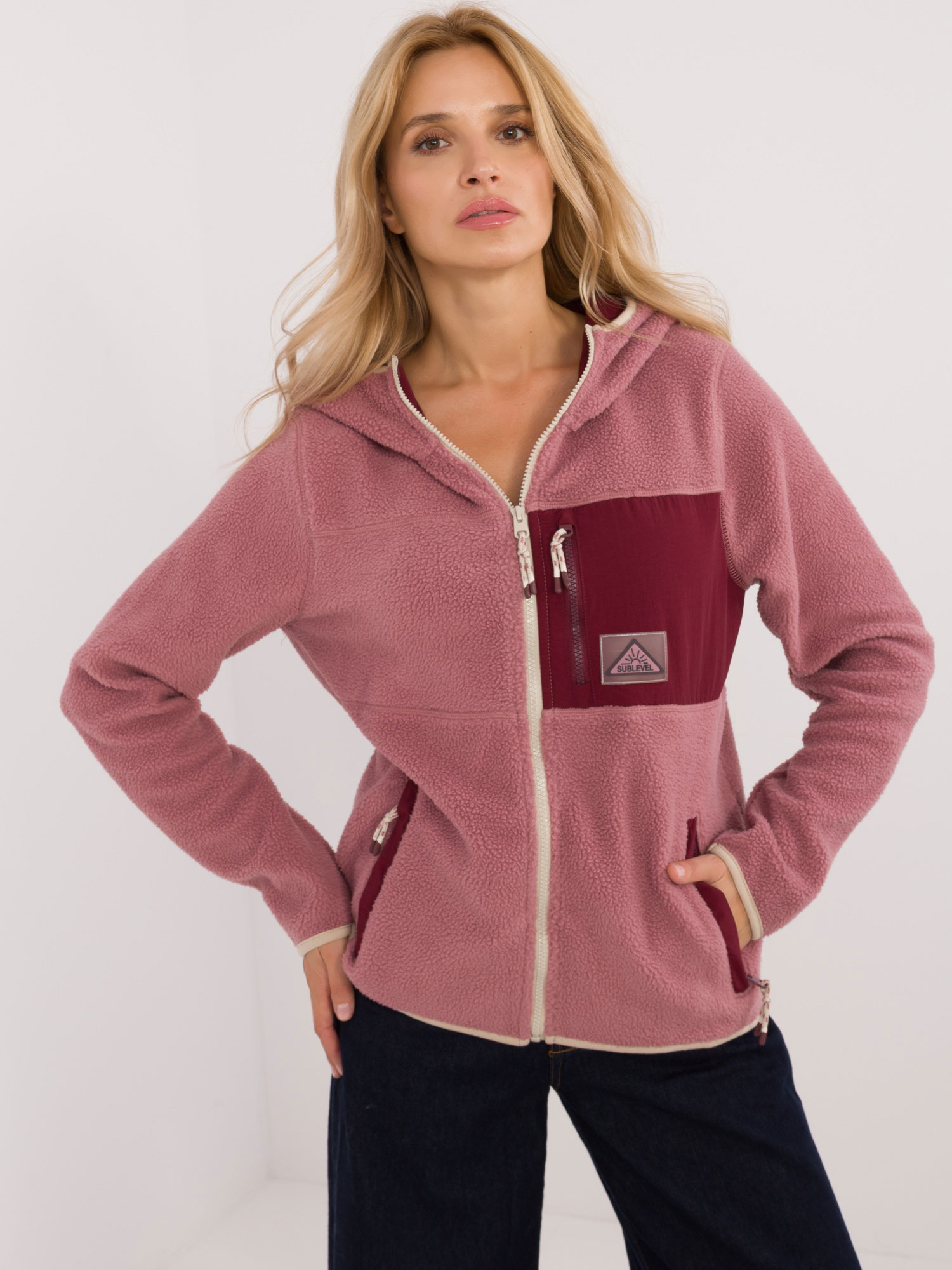 Ružová dámska fleecová mikina D20001M02671A3-pink Veľkosť: S