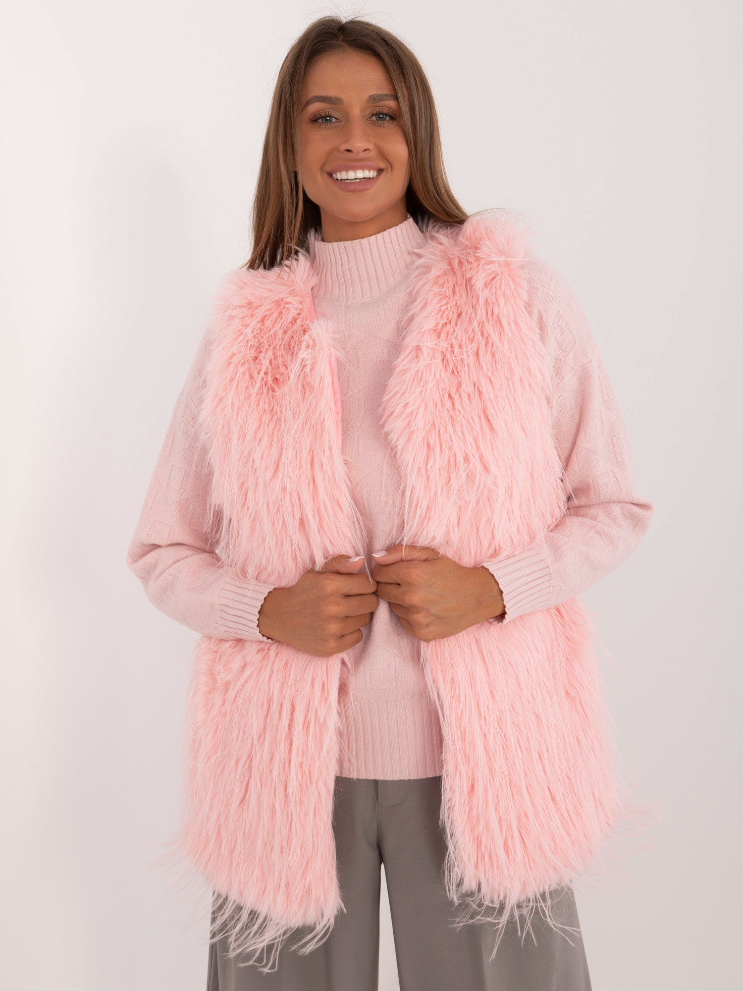 Púdrová kožúšková vesta AT-KZ-2349-1.31P-light pink Veľkosť: S/M